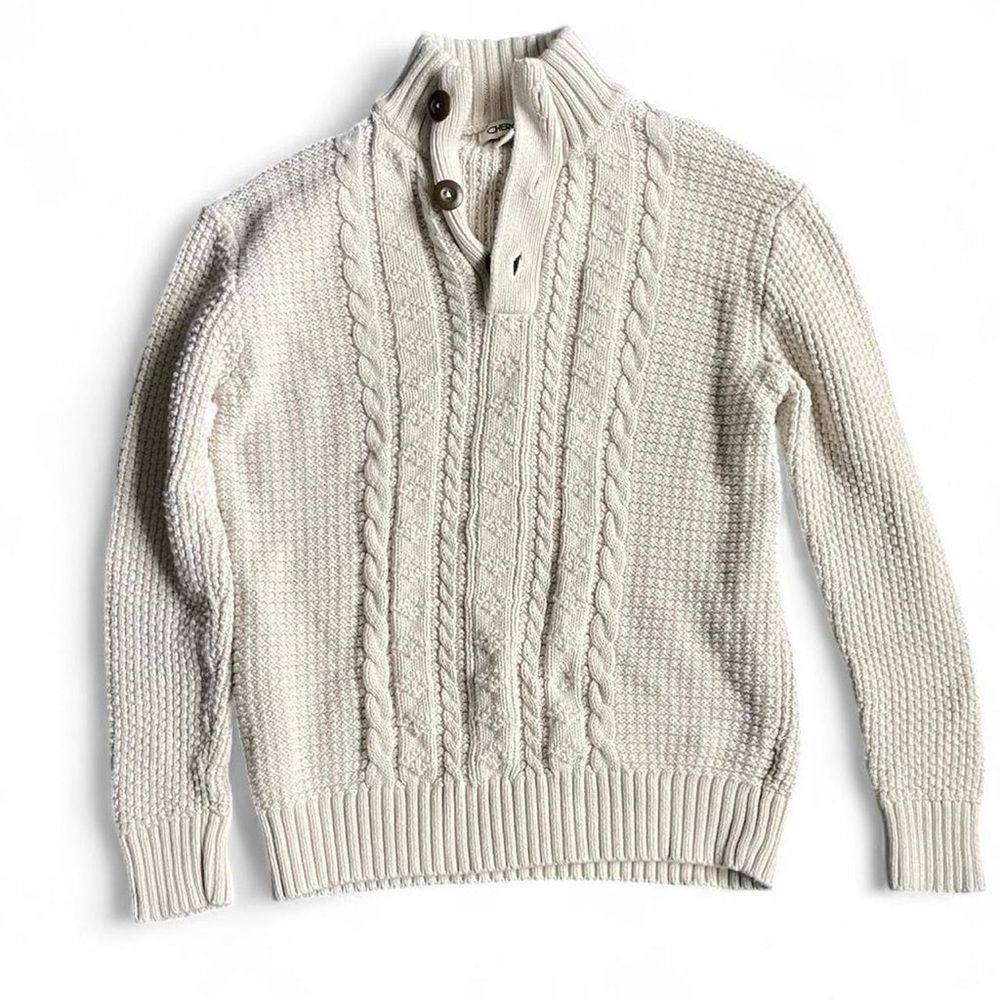 Cherokee Boys M 100% Cotton Cream Fisherman Quarter Button Cable Knit Sweater